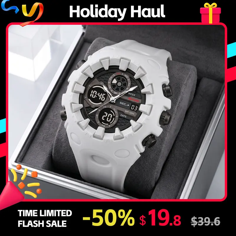 SKMEI Men's Digital Sport Watch Oversized Round Dial TPU Band with Stopwatch Alarm Countdown 3 Time Display Modes and LED Backlight in Multiple Color Options Outdoor Style for Daily Wear