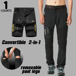 Men's 2-in-1 Convertible Hiking Pants with Removable Legs, Quick Dry, Lightweight, Water Resistant – Menswear for Camping & All-Season Outdoor Adventures Beige Plain Plain Plain