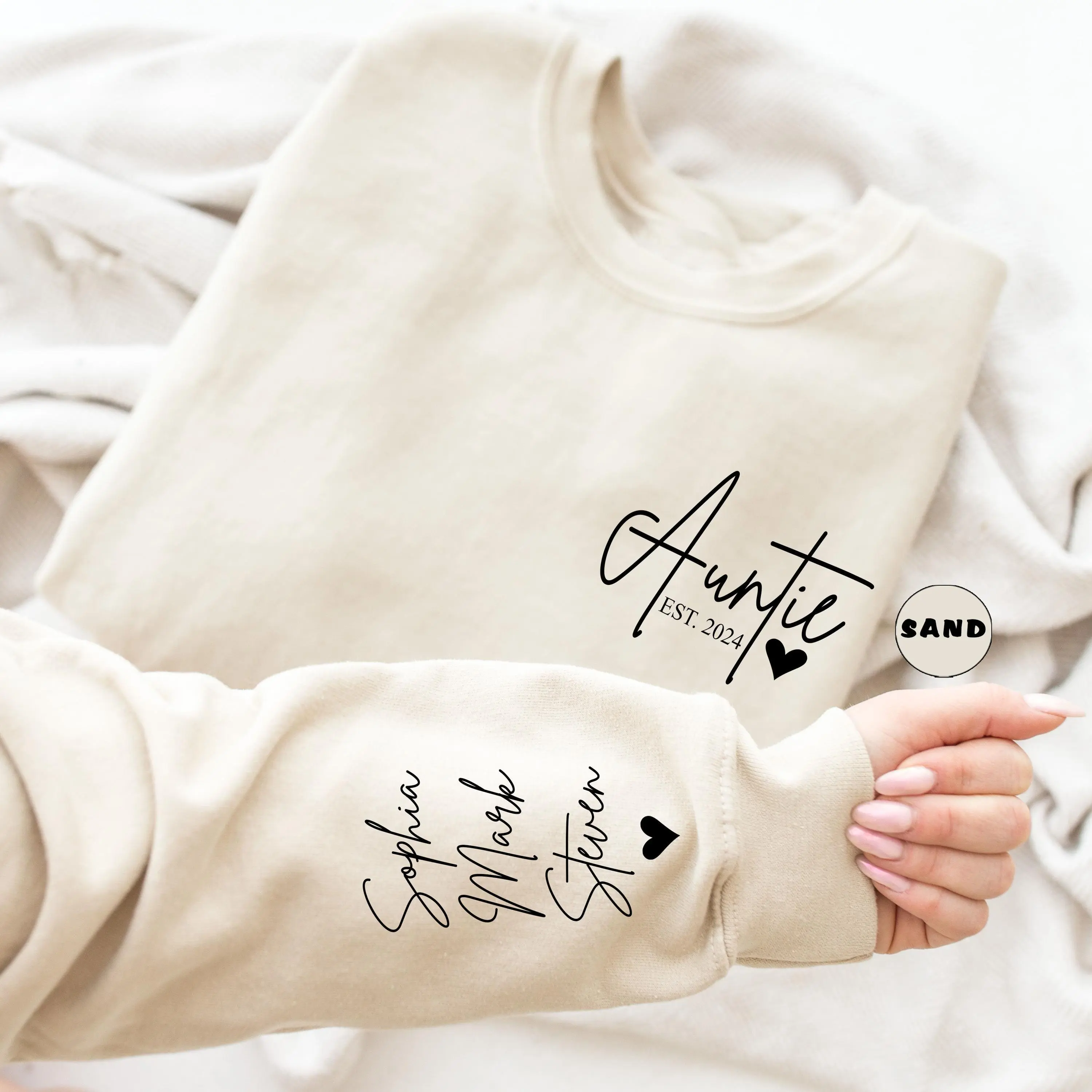 Custom Auntie Sweatshirt Personalized Nieces Nephews Names Pregnancy Reveal Auntie Gift Sweatshirt