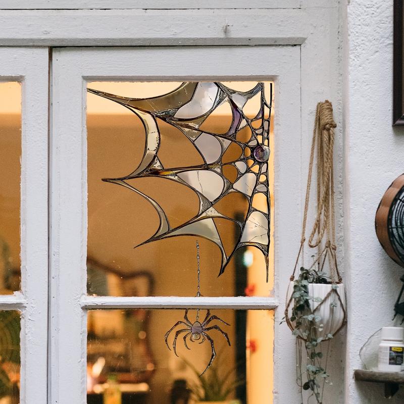 Halloween Spider Web Festival Decoration, Bedroom Window Sill Sticker Display, Decorative Wall Sticker, Static Cling Glass Decal, Double-Sided Print, 30x30cm