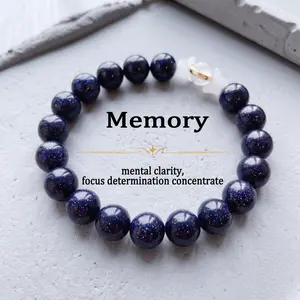 Memorial Day Sale Blue Sandstone & White Cat's Eye Beaded Bracelet, Unisex Starry Night Stretch Bracelet with Butterfly Accent, Healing Crystal Jewelry for Men & Women, Spiritual Energy & Positive Vibes Accessory