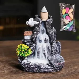 Creative Waterfall Design Incense Burner, 1 Set Including 1 Incense Burner and 10 Incenses, Desktop Decoration for Home Office, Home Fragrance Supplies, Calming Home Fragrance, Scent