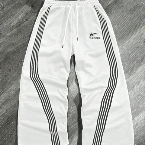 Men's Side Stripe Drawstring Waist Workout Casual Sweatpants Regular Fit Pocket Straight Leg Pants for Fall & Winter, Casual Athletic Trousers for Daily Wear, Activewear, Athleisure Fitness Bottoms, Athleisure Style Bottoms