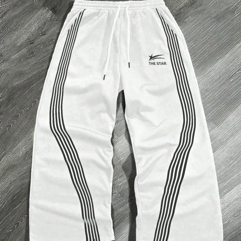 Men's Side Stripe Drawstring Waist Workout Casual Sweatpants Regular Fit Pocket Straight Leg Pants for Fall & Winter, Casual Athletic Trousers for Daily Wear, Activewear, Athleisure Fitness Bottoms, Athleisure Style Bottoms