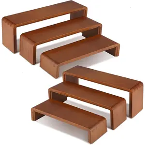 2 Sets, 6 count Total,  Risers Display Stand, Cupcake Dessert Cake Stand, Wooden Cologne Perfume Stands,  Riser for Kitchen Counter, Vendor Booth Display Items, Size: 9.4in, 10.6in, 11.8in (Walnut Color)