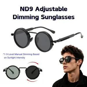 men’s sunglasses with 9 gear levels, adjustable dimming, round polarized lenses; retro metal round polarized glasses with ND filter lenses and UV protection; suitable for driving, fishing, and other general-purpose scenarios. bulk gift