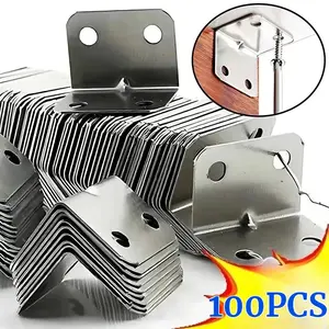 100pcs Stainless Steel L-Shaped Corner Code 90 Degree Laminated Furniture Plate Hardware Right Angle Bracket Cabinets Plate Bracket