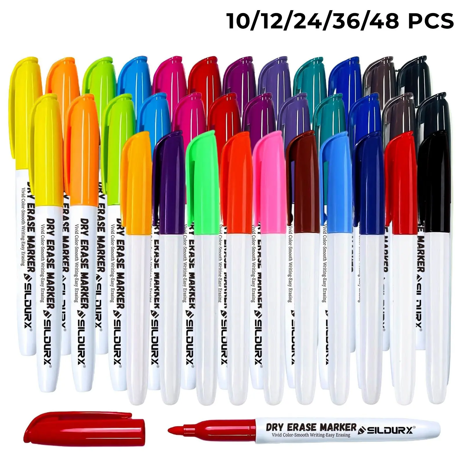 Dry Erase Fine Tip Markers, Easy Erase, Whiteboard Markers, Bulk Markers 10/12/24/36/48pcs, Marker Set, 12 Colors, Kids & Adults, Classroom Colorful Markers, Whiteboard Pen