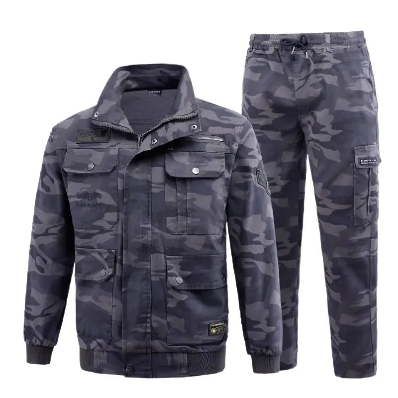 Men's Flame-Resistant Natural Cotton Camouflage Workwear Coverall - Loose-Fitting Long-Sleeve, Reinforced Stitching, Multiple Pockets, Flame-Resist. Fabric with Elasticity, Industrial Laundering Safe for Welding Uniforms