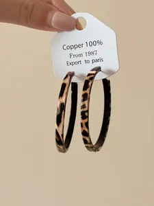 Fashion Circle Earrings, Leather Strap & Letter Leopard Print, Minimalist Unique Personalized Large Hoop Earrings, Bold Statement, All Seasons Casual Style
