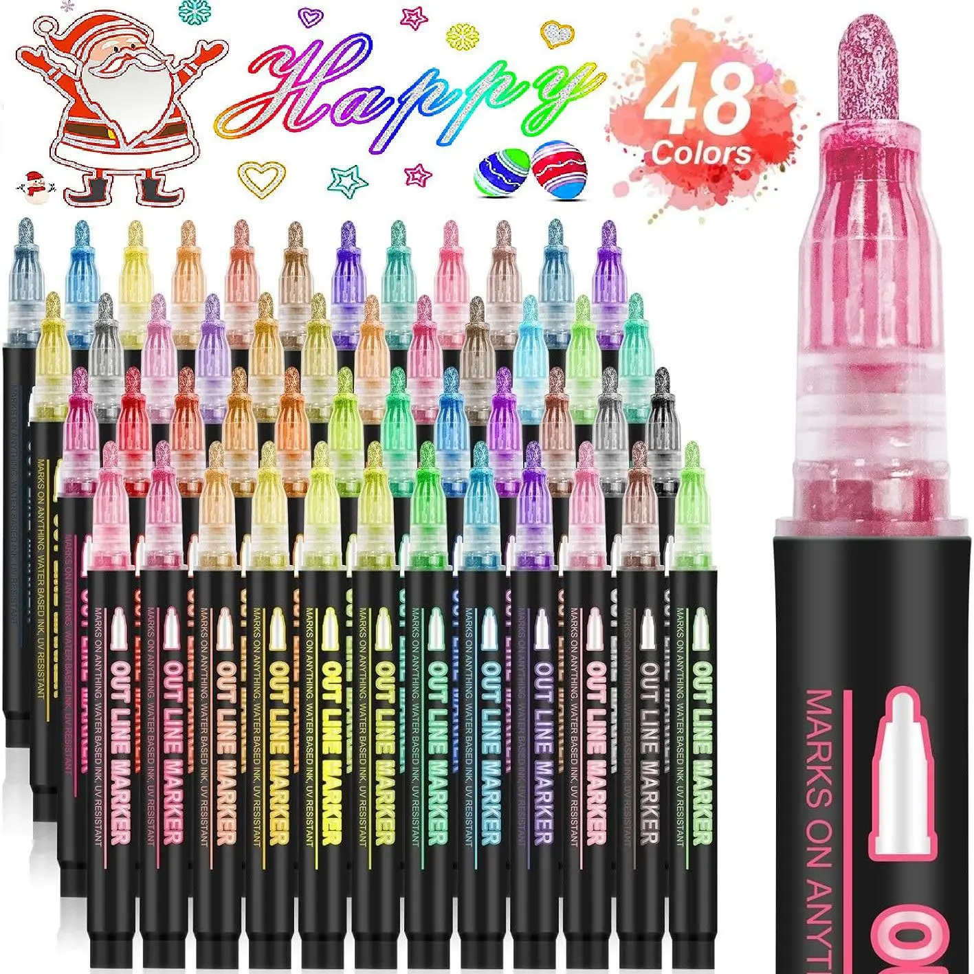 Nail Art Pen Set, Nail Art Manicure, Dual Line Contour Pens, Dreamy Glitter Metal Pens, Colorful Marking Pens, Soft Tip Water-Based Drawing Arts Pens, Nail Art Tools, Nail Design Tools