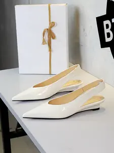 Summer Breathable Oil Leather Pointed Toe Wedge Heeled Shoes for Women, Soft Elastic Comfortable, Casual Wear, Glossy Options