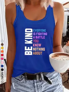 Women's Letter Print Round Neck Tank Top, Casual Sleeveless Top for Summer, Ladies Clothes for Daily Wear, Socks