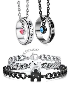 Couple Puzzle Design Rhinestone Trendy Jewelry Set, Casual Fashion Couple Bracelet Necklace, Unisex Stylish Accessory, Valentine's Day Gift, Fashionable Jewelry Set