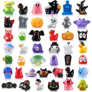 50pcs Halloween Mini Resin Figures 50 Styles Tiny Resin Figures Miniature to Hide Little Small Pumpkin Ghost Skull Bulk for Halloween Party Favors Bag Fillers Garden Dollhouse Decor
