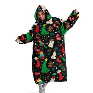 hoodie blanket, Wearable Blanket, Hooded Blanket Wearable Throw, Cozy Hooded Blanket, Christmas Gingerbread Man Snowman Hooded Blanket, Soft Warm Flannel, Sofa Cover, Home Leisure, Air Conditioning，Christmas Gift,Valentine's Day gift