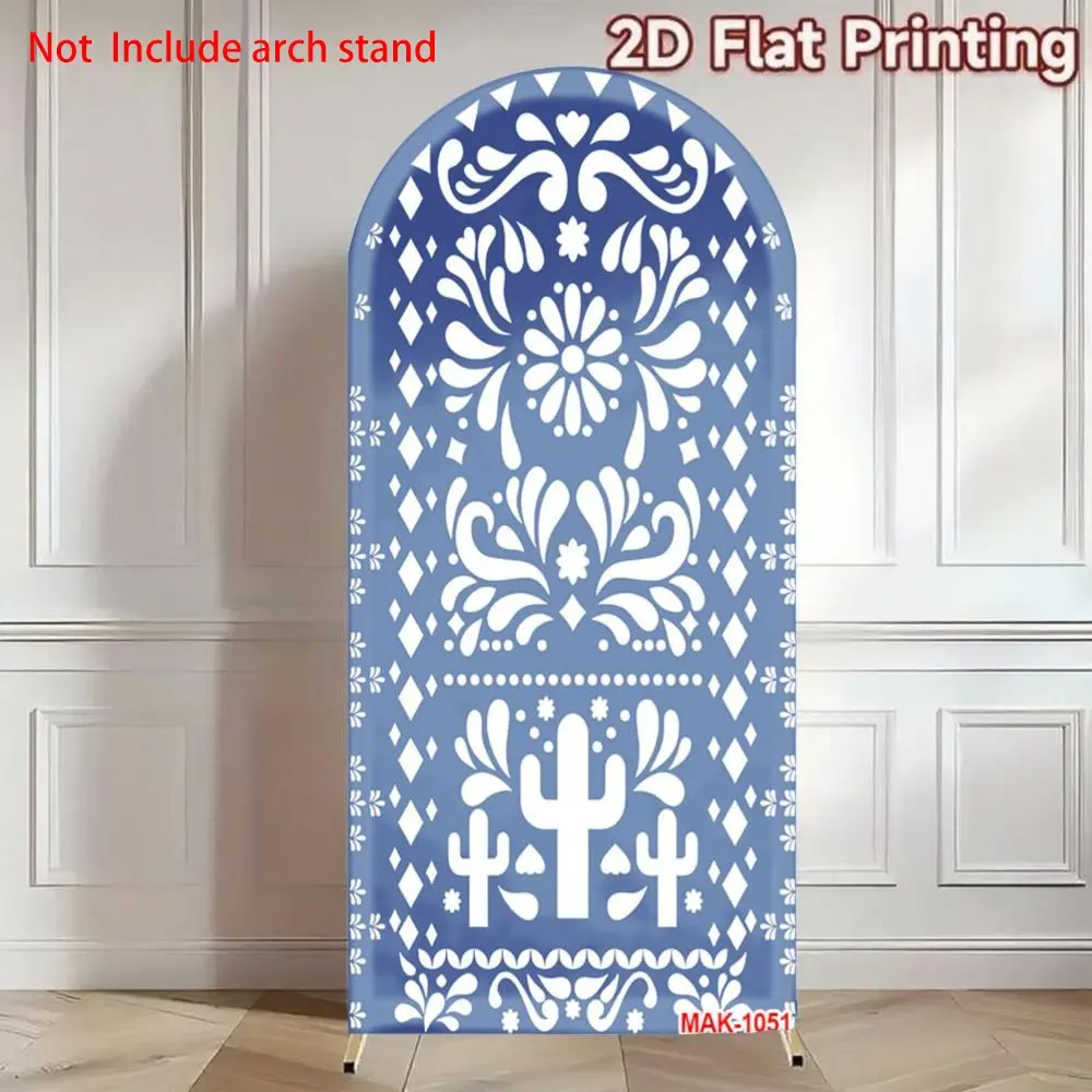 Blue Mexican Cielito Lindo Arch Backdrop Cover for Fiesta Bridal Shower Birthday Party Decor Supplies Elastic Double-Sided Spandex Fabric Background Wedding Arched Backdrop Wedding Arch Cover