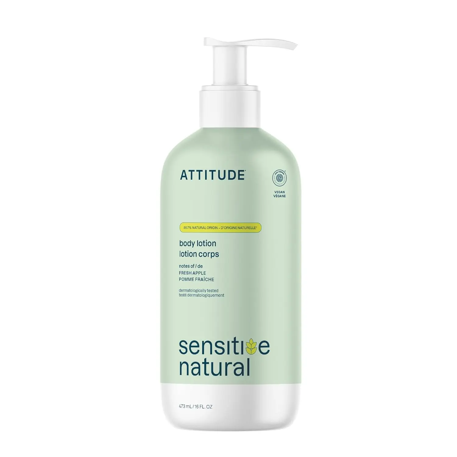 ATTITUDE Sensitive Skin Body Lotion, Soothing Oat Formula, Hydrating Care for Dry Skin, EWG Verified, Dermatologically Tested, Vegan, Fresh Apple Scent, 16 Fl Oz