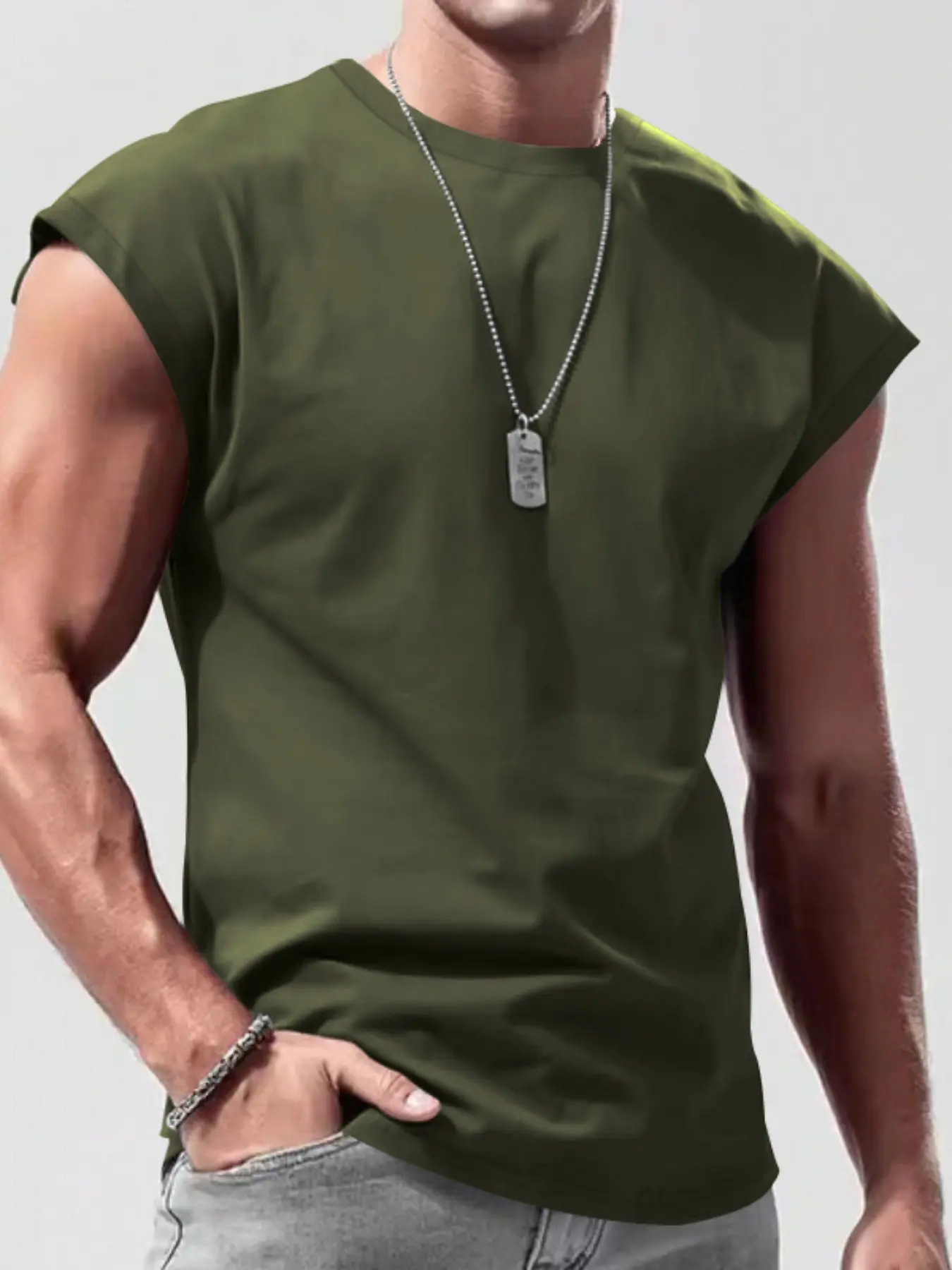 Men's loose-fitting sports vest - Plain, sleeveless boat neckline design, stylish wide-shoulder design, soft stretch fabric, and fitted silhouette. Perfect for gym workouts, streetwear, and everyday casual outfits. Menswear