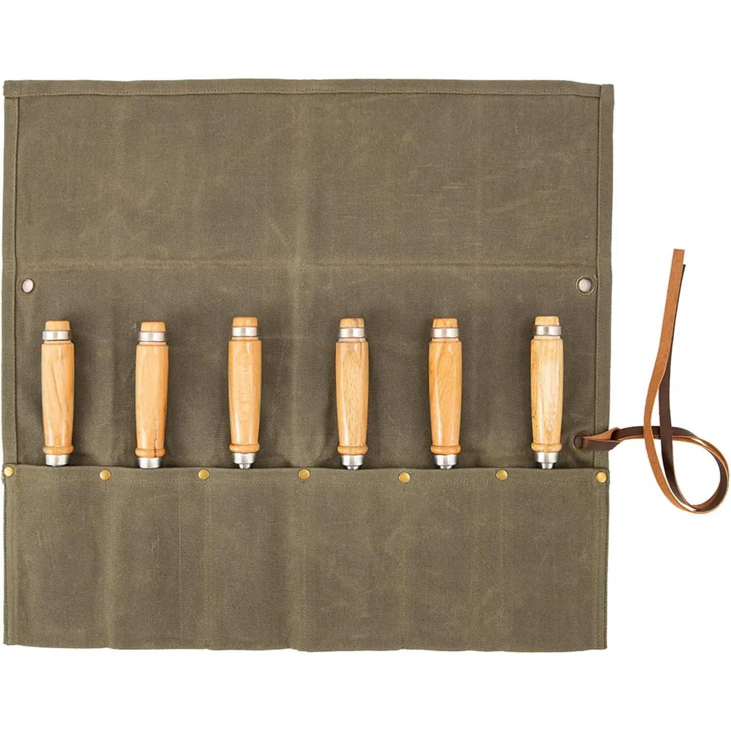 Chisel Roll,6 Pockets Roll Up Tool Pouch,Waxed Canvas Small Tool Roll Organizer and Wrench Roll Up Pouch,Store Chisel,Wrench,Pliers,Carving