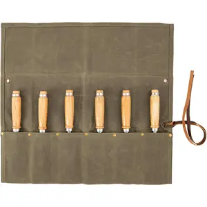 Chisel Roll,6 Pockets Roll Up Tool Pouch,Waxed Canvas Small Tool Roll Organizer and Wrench Roll Up Pouch,Store Chisel,Wrench,Pliers,Carving
