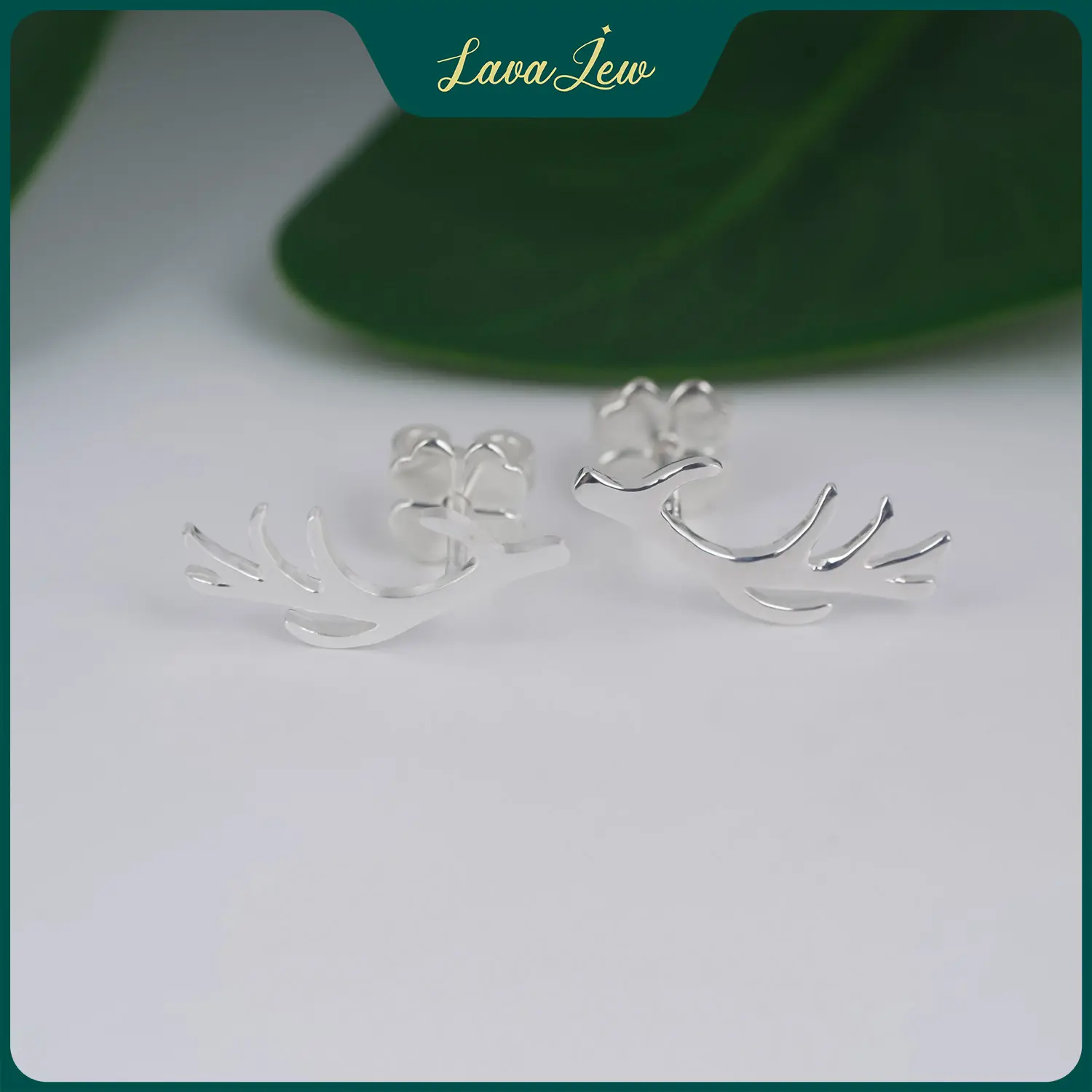 LavaJewelry Reindeer Antler Earrings, Sports earrings, Silver Jewelry, 925 Silver Earrings for Women, Girls