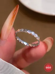 925 Sterling Silver Simple Honeycomb Design Ring, Fashion Personality Accessories for Women & Girls, Trendy All-match & Exquisite Jewelry for Birthday Gift
