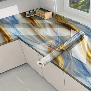 Waterproof Blue Marble Stickers Kitchen Counterps Bathroom Walls & Living Room Decorative Vinyl Contact Paper Easy  Apply & Remove