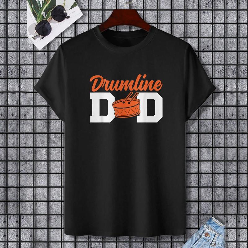 Drumline Dad Drumline Father Proud Drumline Dad T-Shirt, 100% Cotton, Single Side Printed, Black Short Sleeve T-shirt, Gift for Family Friends, S-XXXL, 1 pc, Fabric Weight 180g