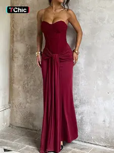 Elegant Strapless Corset Bodycon Long Formal Dress, with Ruched Detail, Perfect for Evening Prom Party