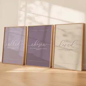 Called Chosen Loved Wall Art Set of 3 Printable, Christian Nursery Decor, Baby Girl Bible Verse Prints, Scripture Wall Decor
