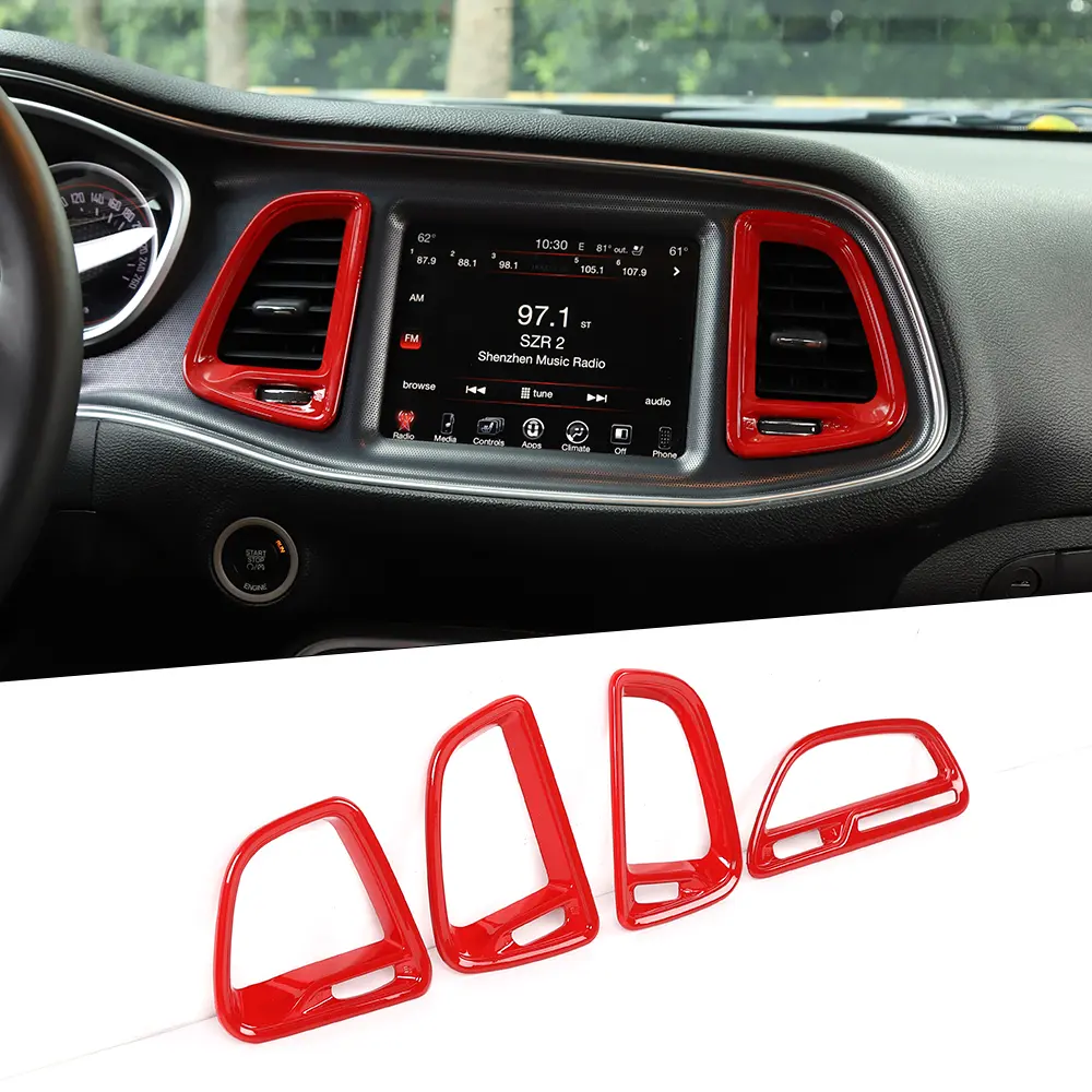Red Car Interior Accessories, Automotive Vehicle Center Console Air Condition Outlet Vent Trim for 2015-2023 Dodge Challenger, ABS Material Durability Auto Interior Decorative Trim Car Decorations Car Door Protector