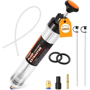 500 CC Automotive Fluid Extractor Pump, Oil Change  with Extra 32" Soft Hose & Two 9" Tubes, Manual Extraction and Fill Pump, Fluid Oil Change Evacuator with  Suction (500 CC)