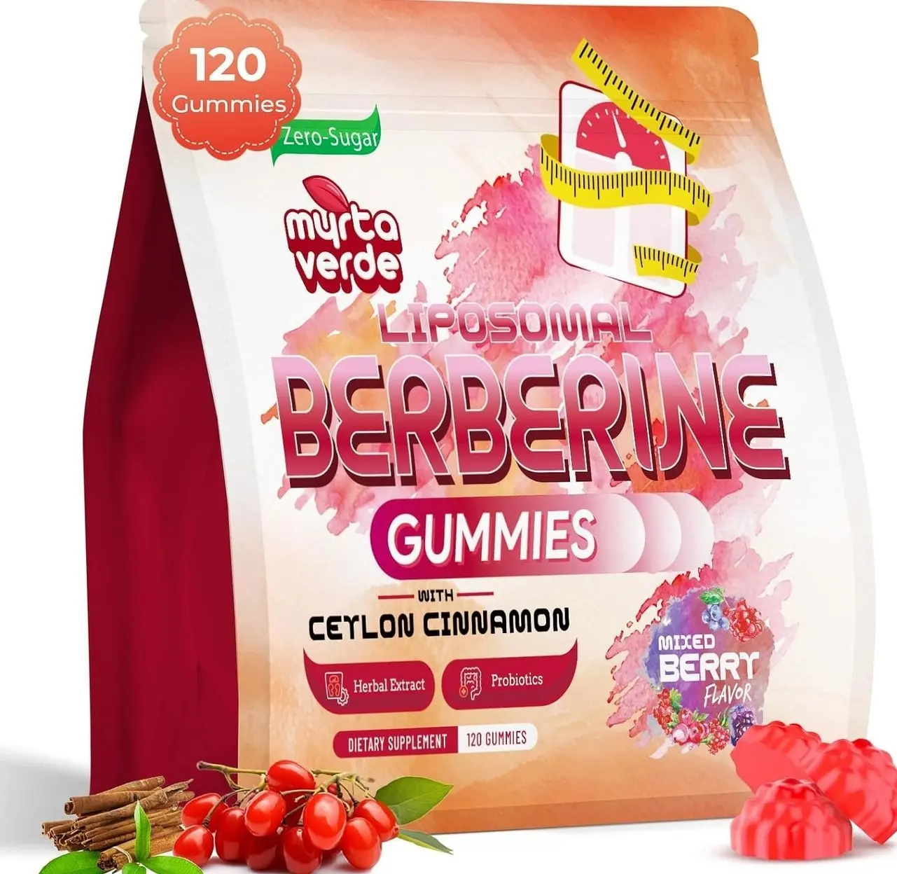 2000mg Liposomal Berberine Supplement Gummies | High Potency Berberine HCI Activates AMPK with Ceylon Cinnamon | Advanced Absorption | Zero Sugar Mixed-Berry | 120 Count