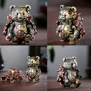 Peace mechanical bear detachable desktop decoration creative desktop ornament collectible doll, tomahawk shield multi-shape, can be displayed, gifts for personal use, study furnishings are suitable for family living room office display combination set