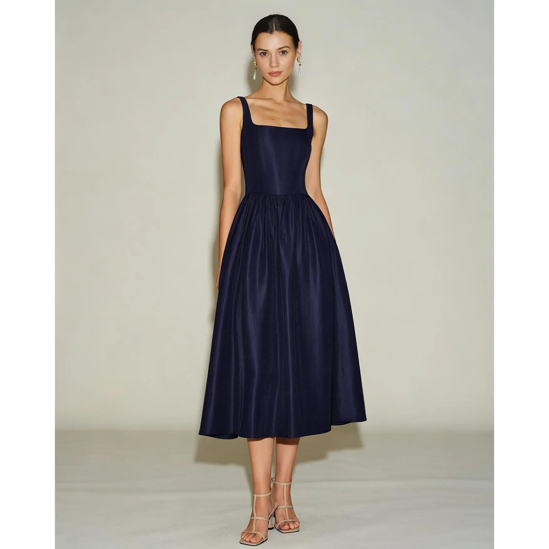 Blue Slip A-Line Midi Dress