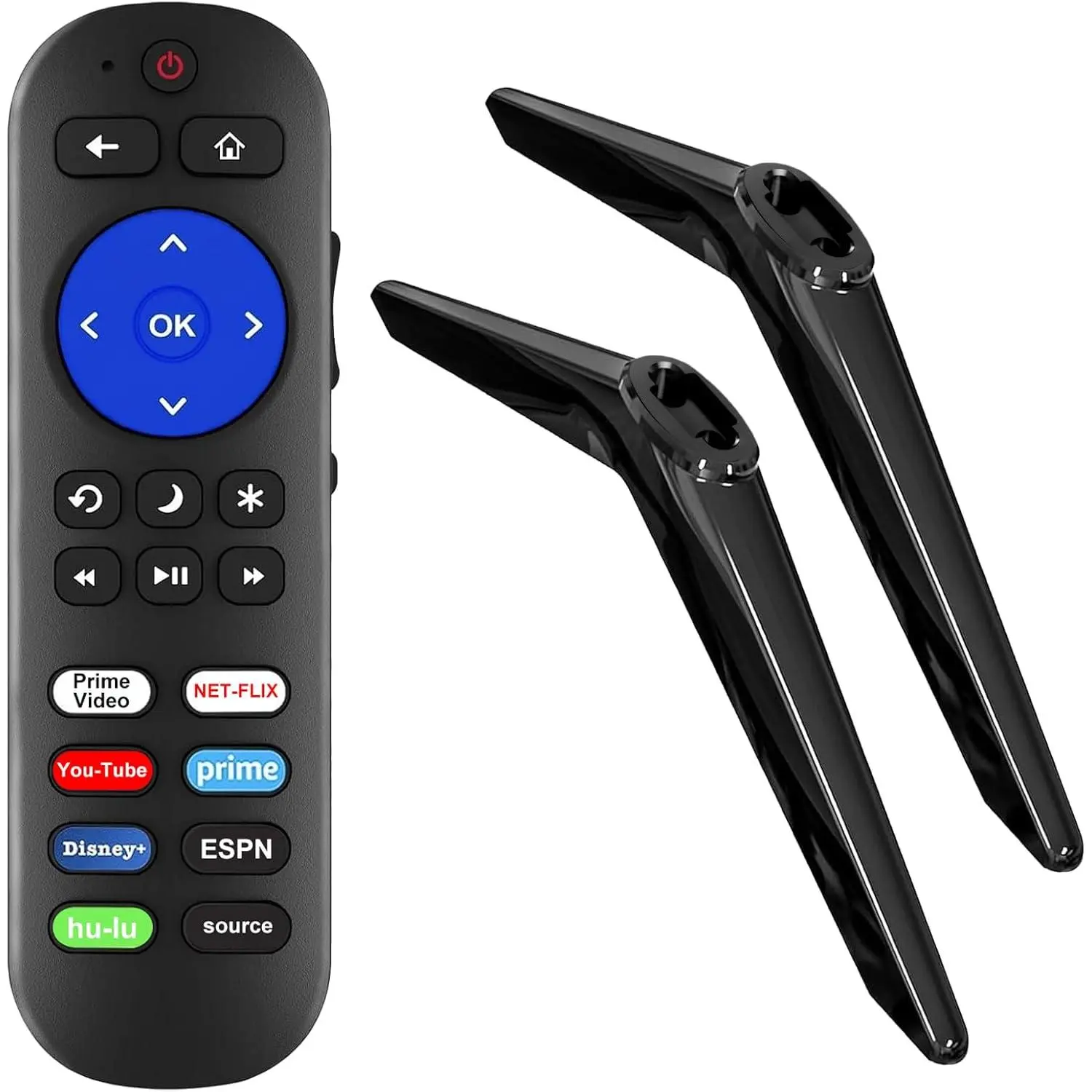 TCL Roku TV & Player Accessories - Base Stand Legs with Shortcut Remote Control, Compatible with 28",32",40",43",49",50",55" TCL Roku TVs