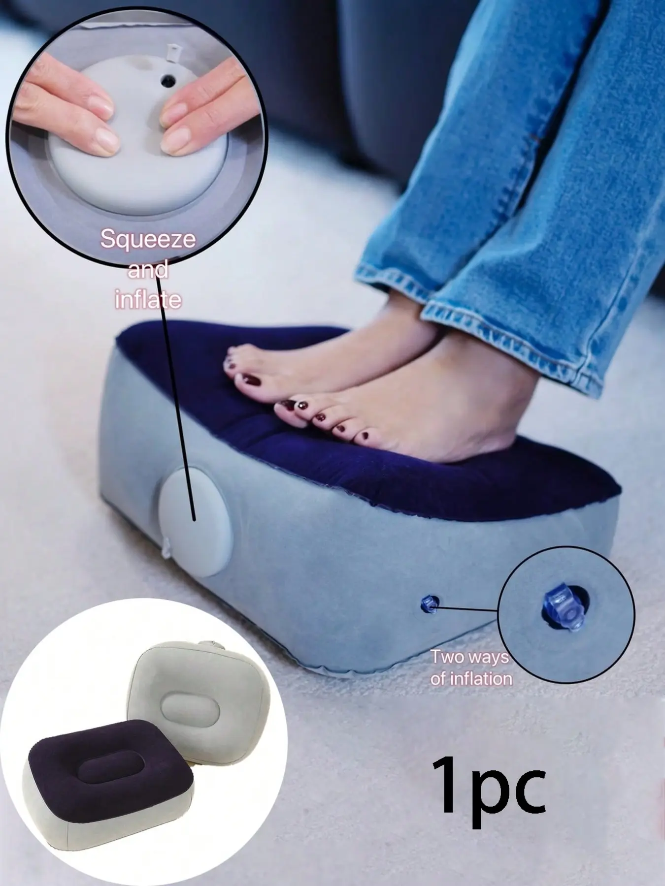 Inflatable Footrest Pad, Quick Inflation Travel Foot Cushion, No Pump Needed, Portable Foldable for Airplane, Concerts, Camping, Fishing