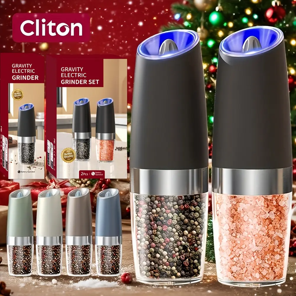 1pc/2pcs Electric Salt and Pepper Grinder Set with LED Lights - Large Capacity, Gravity-Driven Mechanism, Multi-Color Options (Red/)