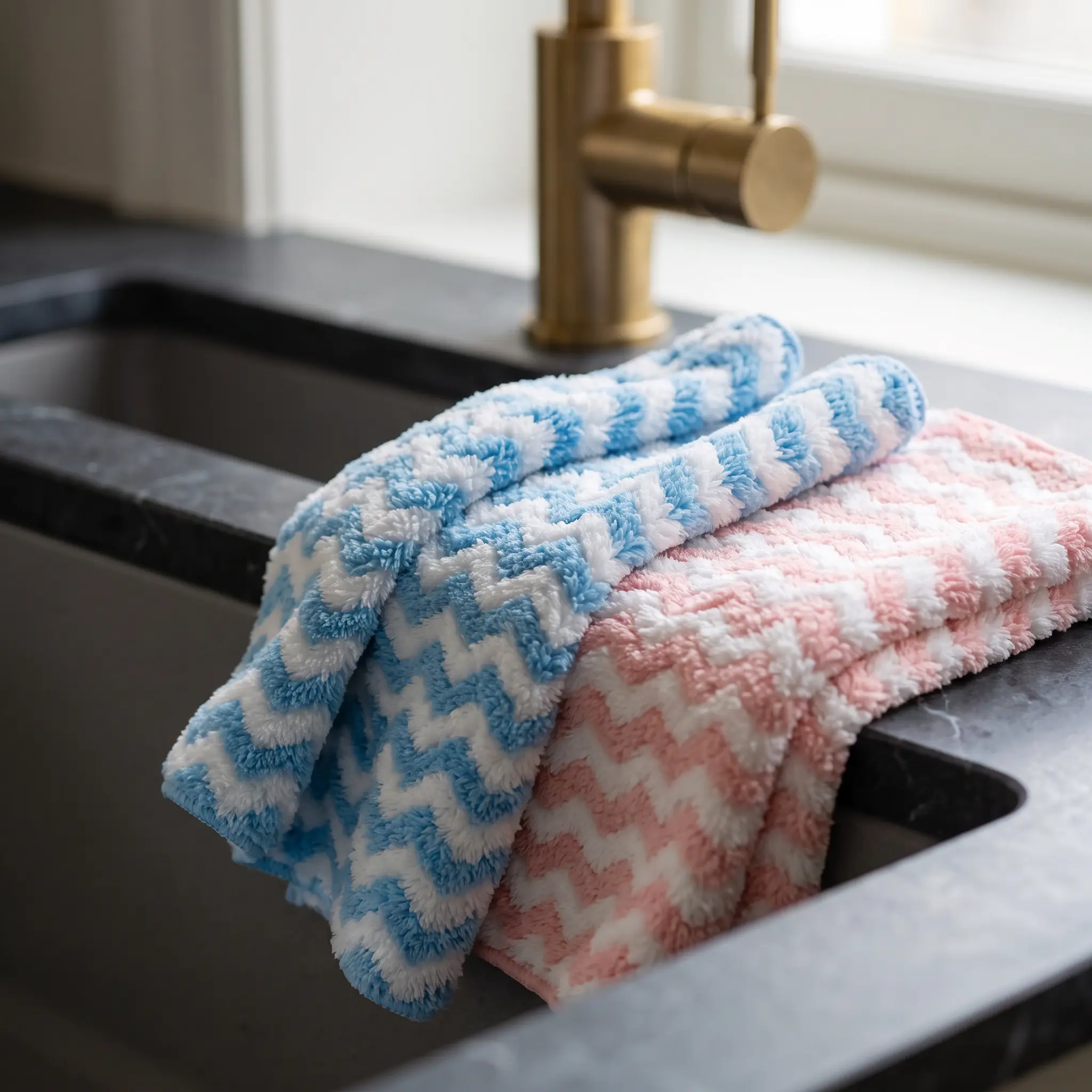 【SummerWins】10-Piece Pink & Blue Multi-Purpose Microfiber Cleaning Cloth Set, Absorbent Rags for Kitchen, Dishes