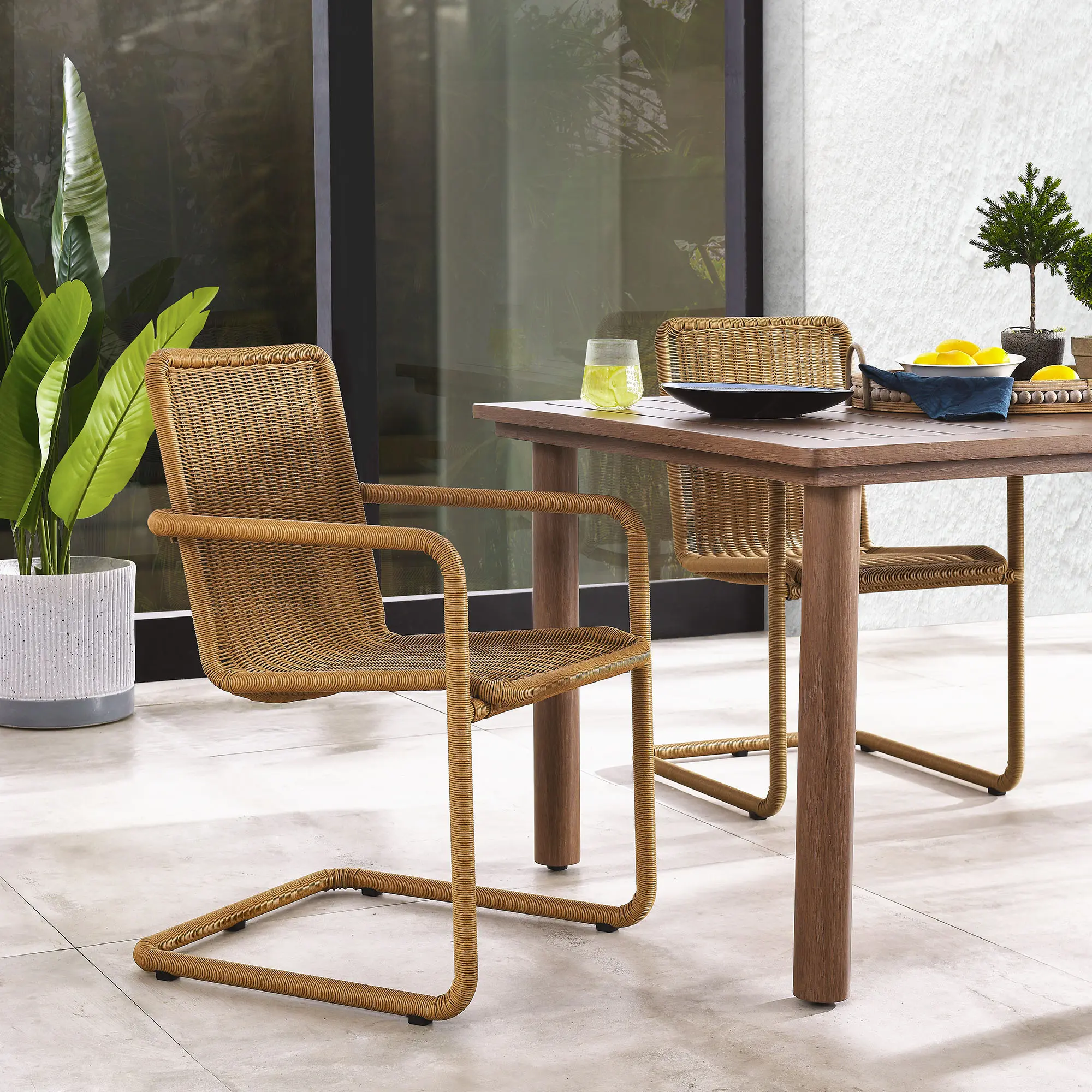 Modern Aesthetic Cantilever Synthetic Wicker Dining Chairs Set of 2, Sturdy Furniture, Ideal for Patio Dining Spaces, Uv-Protected