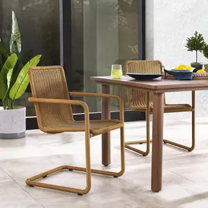 Abacus Outdoor Patio Wicker Dining Chairs Set of 2 in Natural
