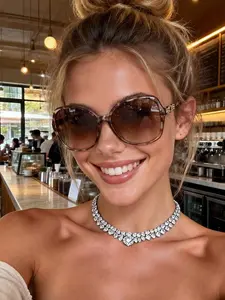 Women's Round Frame Chain Leg Trendy Sunglasses, Casual Versatile Design, Elegant and Stylish, Perfect for Daily Wear