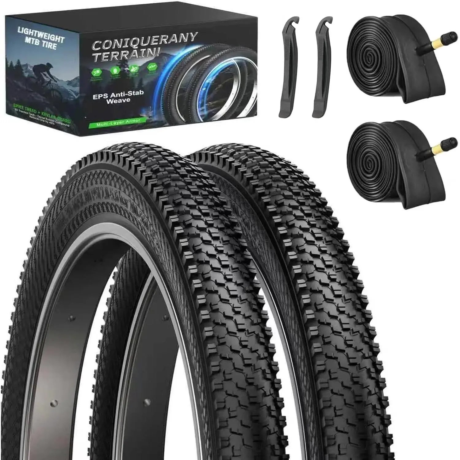 2 Pack Mountain Bike Tires, 20/24/26 Inch Anti-Stab Folding Bike Tires with Inner Tubes, Durable Replacement Bicycle Tyres for Outdoor Riding bike tires