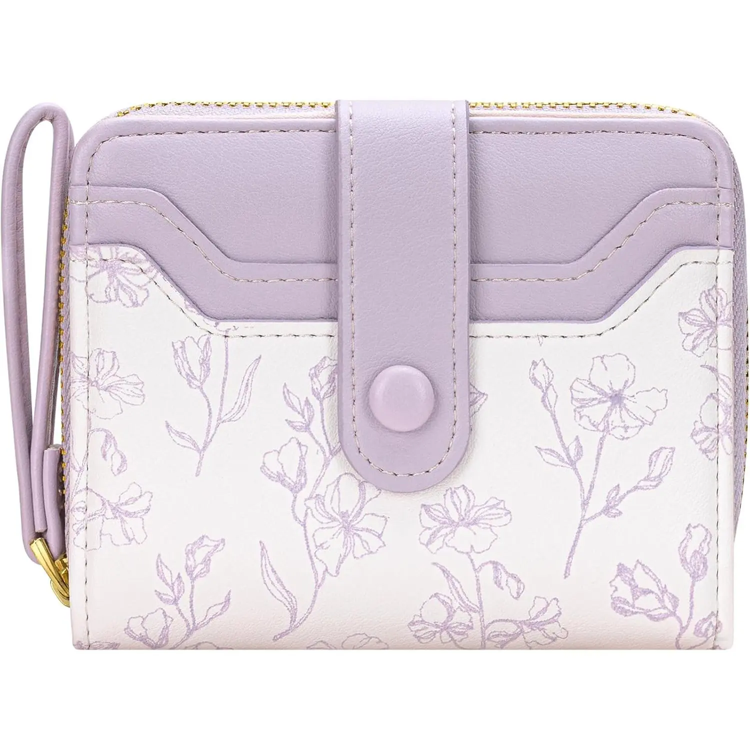 Wallet for Women Cute Floral Flower Wallet RFID Credit Card Holder Purse Small Bifold Zipper  Pocket Purse with ID Windows (Lavender)