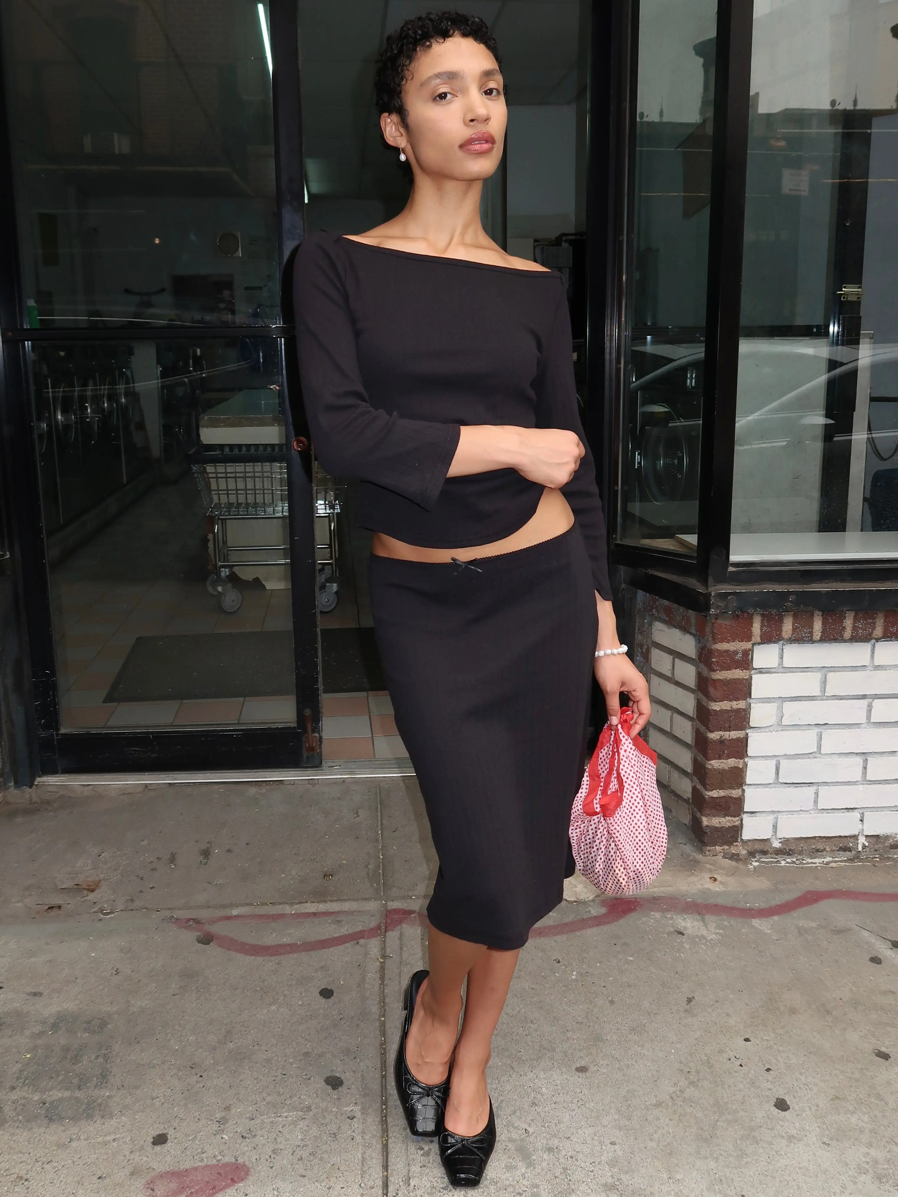 Dalva Pointelle Midi Skirt in Black