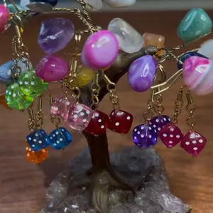Dice Earrings - Colorful and Unique Design with Gold Chains and Various Dice Shapes