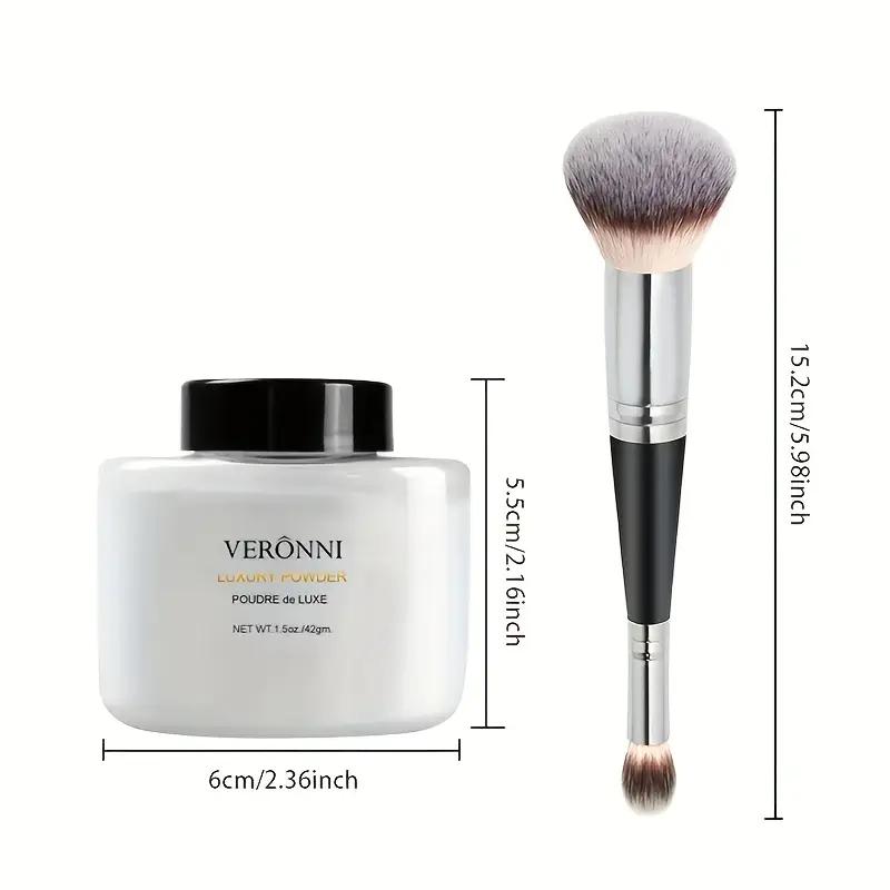 VERONNI  Long-Lasting Oil-Control Loose Powder Natural Bronze Translucent Matte Setting Powder with Foundation Brush for Perfect Base Makeup Lightweight