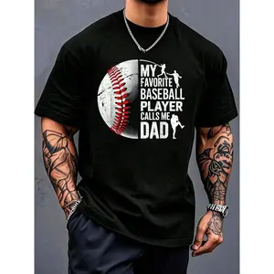 Baseball My Favorite Player Calls Me Dad Father's Day T-Shirt Print T-Shirt Casual Crew Neck Short Sleeve Comfort Tee Top For Spring & Summer Men's Clothing