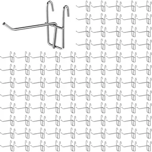 100 Pcs 4 Inch Grid Wall Hooks Stainless Steel Wall Mount Panel Hooks Storage Organizer Hangers for Garage Retail Store Craft Show Home Display